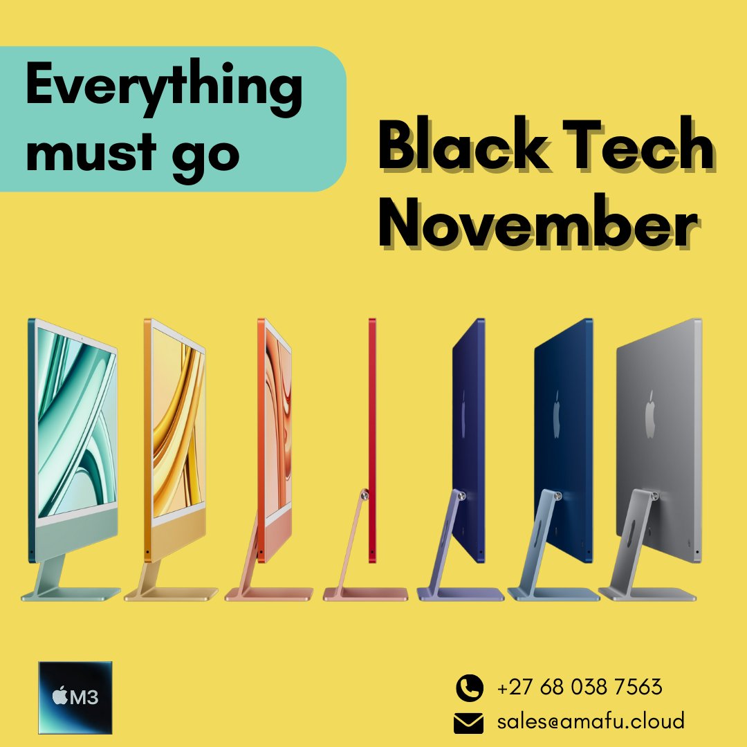 amafutech's tweet photo. Great savings on Lenovo Notebook IdeaPad 3 &amp; more.

iMac M3-Chip, Magic Keyboard with Touch ID is available as a configurable option . Offer valid while stocks last.

#AmafuTechnologies #Mac #Lenovo #BackTechNovember

sales@amafu.cloud https://t.co/ZlNF5oFGde