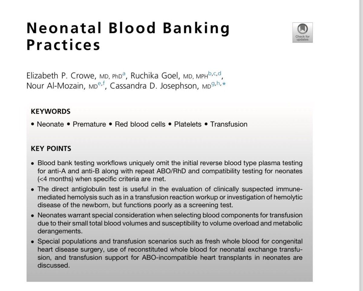 Read our recent work dedicated for saving tiny lives 👶🏻,  best practices, and the  recent updates in neonatal blood banking practice 👇🏻 #blooducation #isbtclinical @AABB #neonatalcare 
sciencedirect.com/science/articl…