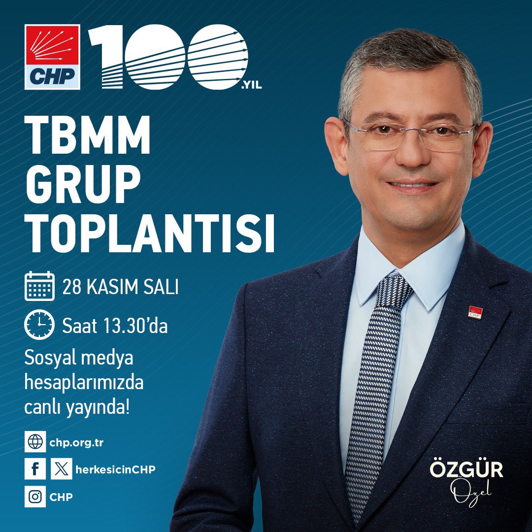 Genel Başkanımız Sn. Özgür Özel, bugün saat 13:30’da partimizin haftalık grup toplantısında gündeme ilişkin değerlendirmelerde bulunacaktır.
Sosyal medya hesaplarımızdan canlı izleyebilirsiniz.
<a href="/eczozgurozel/">Özgür Özel</a> <a href="/herkesicinCHP/">CHP 🇹🇷</a>
<a href="/TireIlce/">Chp Tire İlçe Başkanlığı</a>