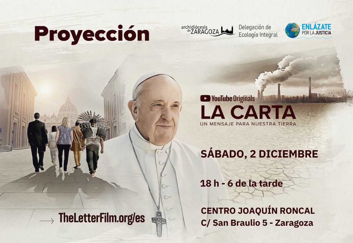 DeleZgzEcoInt's tweet photo. Esta semana os invitamos a participar en una mesa redonda sobre la #laudate Deum y a la película La Carta, un mensaje para nuestra tierra del Papa Francisco. También nos sumamos a la manifestación de la @AlianzaXClima https://t.co/MHrYsJnixL