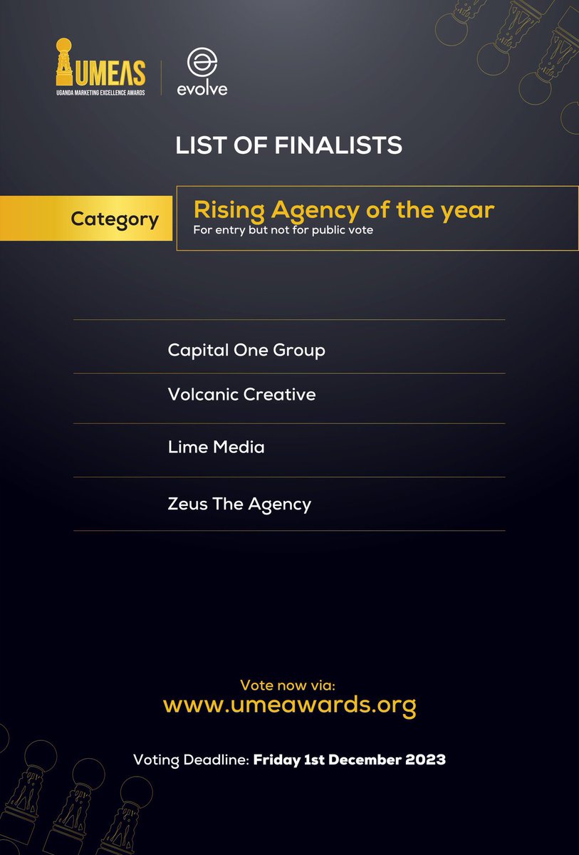 Honored to be part of the prestigious Uganda Marketing Excellence Awards 2023 (@umeawards) finalists! Our vision is to be recognized as the catalyst for success, driving growth and shaping the future of brands in the digital age. #GrowingTogether. #UMEAS23