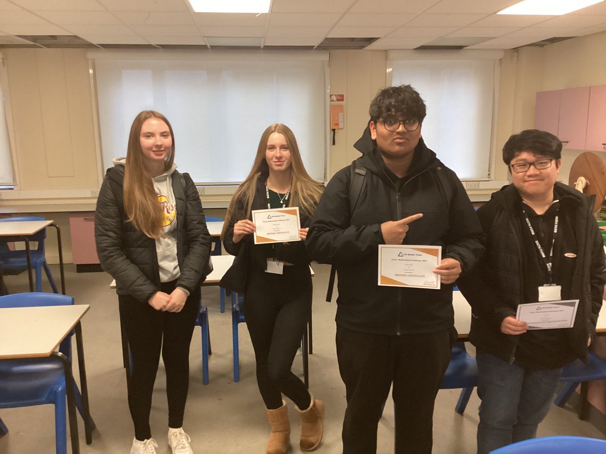 Some of our Y13 received their <a href="/UKMathsTrust/">UK Maths Trust</a> senior Maths Challenge certificates in the last week. Well done to all those who took part!
#Maths
#UKMTMathsChallenge