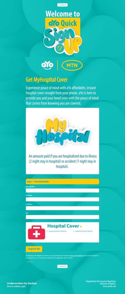 OnbrdSolutions's tweet image. ayoug.mobi is a website we built to allow Mtn Customers in Uganda to sign up for Ayo Cover through a few quick and easy steps online. 
It was important for the client to have a responsive website that loads very fast and provides crucial analytics #WebDesign