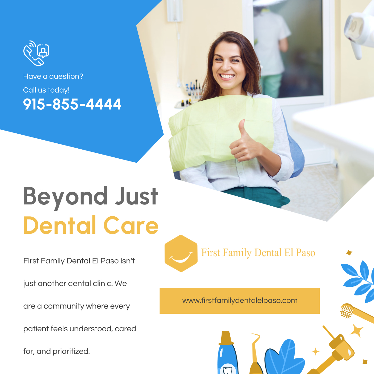 FirstFamilyDep's tweet photo. Join our ever-growing family at First Family Dental El Paso, where we go beyond treatment to touch lives. Here, have your safety and well-being as our topmost priorities.

#ElPasoTX #DentalCare #Treatment https://t.co/kMFzFu1ibj