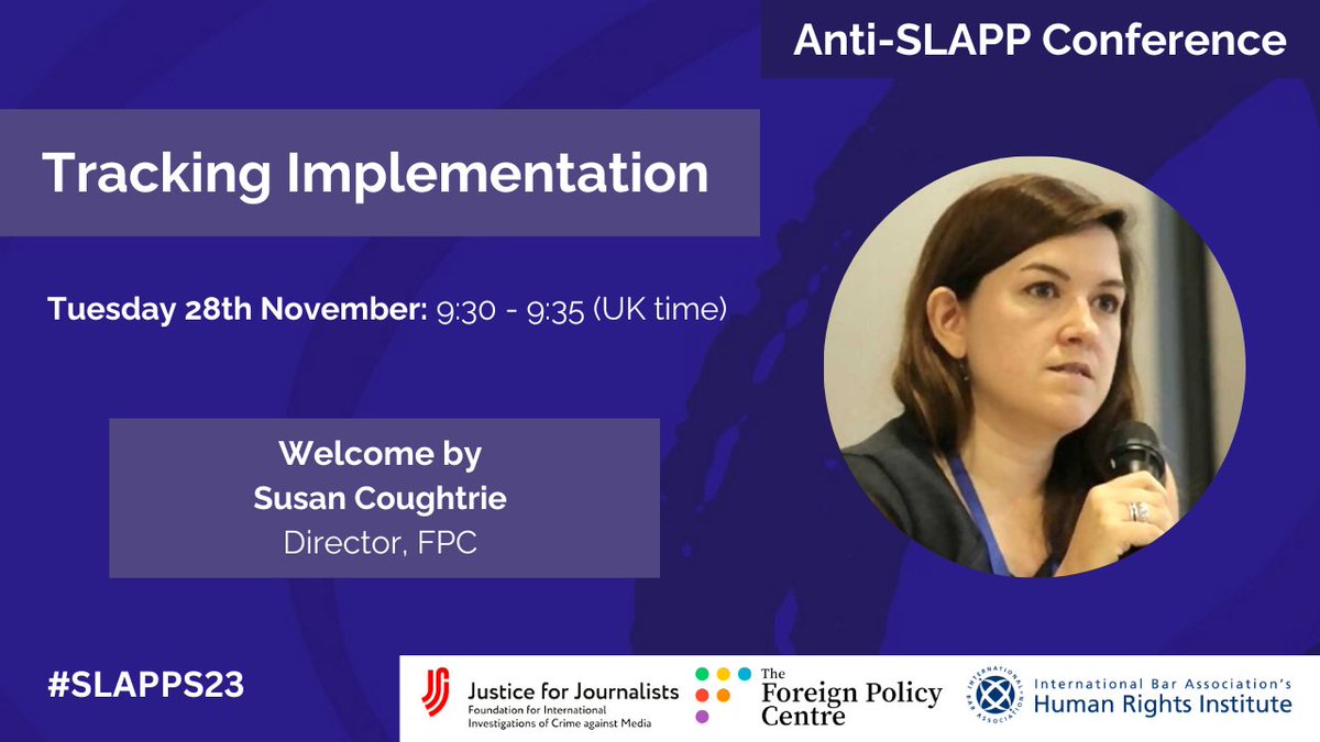 FPCThinkTank's tweet photo. FPC's director, @skcoughtrie, opens day 2 of the UK's 3rd Anti-#SLAPP Conference.
Reflecting on the discussions of Day 1 as well as speaking to the motivation behind this, the 3rd conference, listen live below.
Today's info & livestream link➡️https://t.co/sm5S6AECys
#SLAPPS23 https://t.co/qlkyWrBqzv