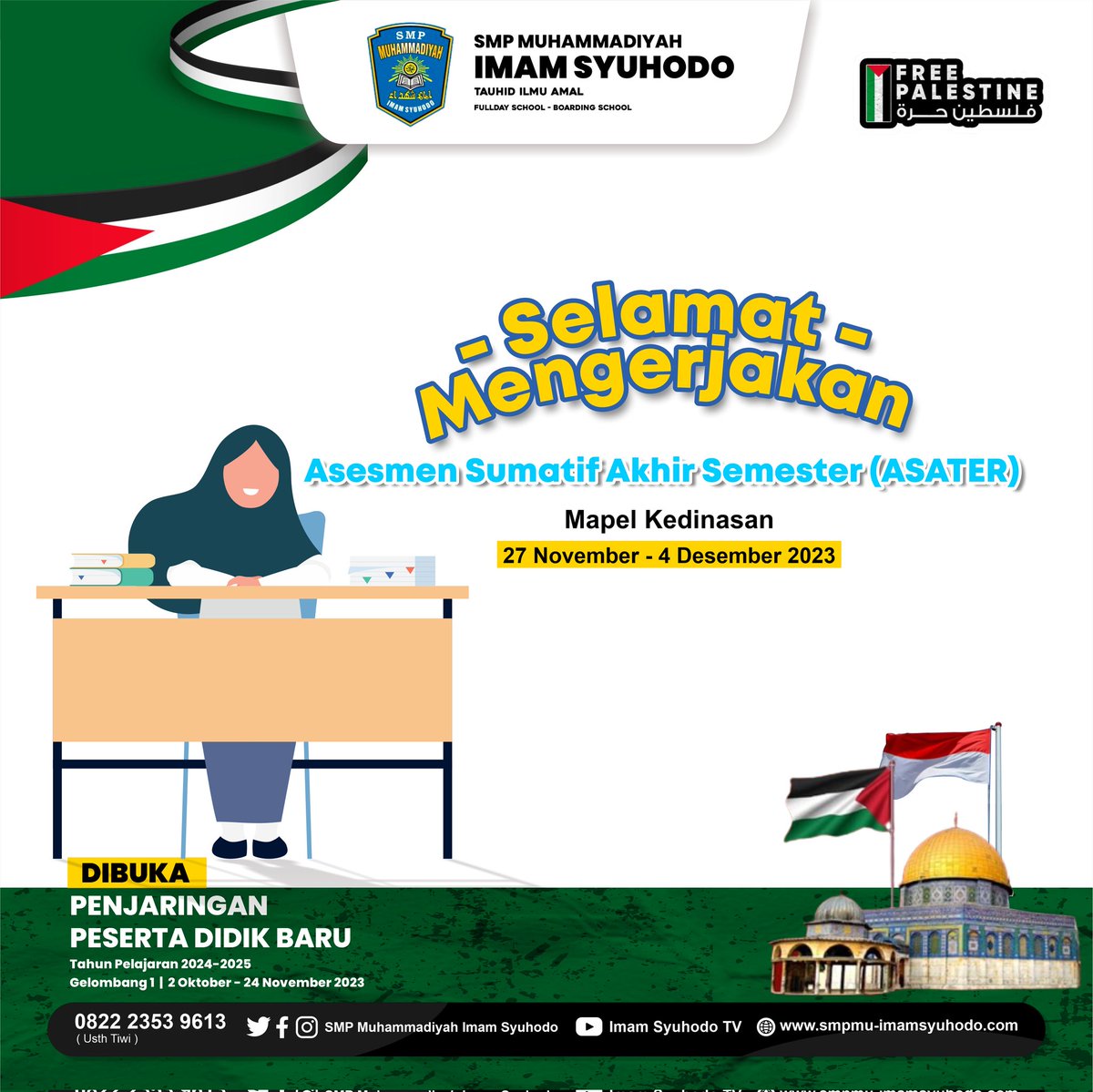 Telah dibuka!

PPDB Tahun Pelajaran 2024/2025

Gelombang 1 : 2 Oktober - 24 November 2023

Call Center: 0822 2353 9613 (Usth Tiwi)
______

#Muhammadiyah #aisyiyah #imamsyuhodo #tahfidz #tahfizh #hafidzah #hafizhquran #pesantrentahfidz #pesantrentahfizh #tahfizhulquran