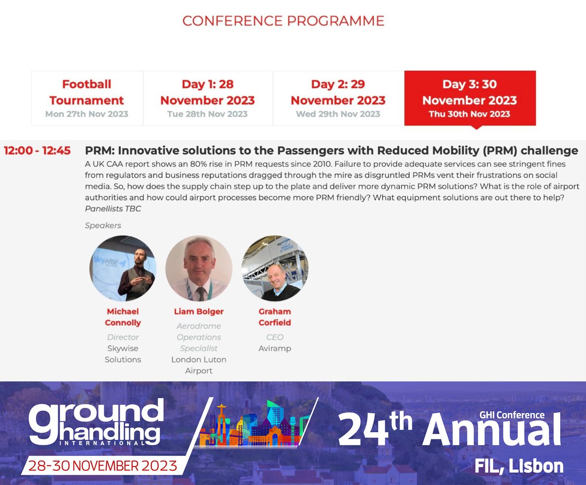 Our CEO Graham Corfield will be joining the GHI Conference panel speaking about Aviramp - the revolutionary boarding ramps and bridges, and what we can offer airports, airlines as well as PRM passengers.

You will also be able to find us on stand E23 throughout the conference.