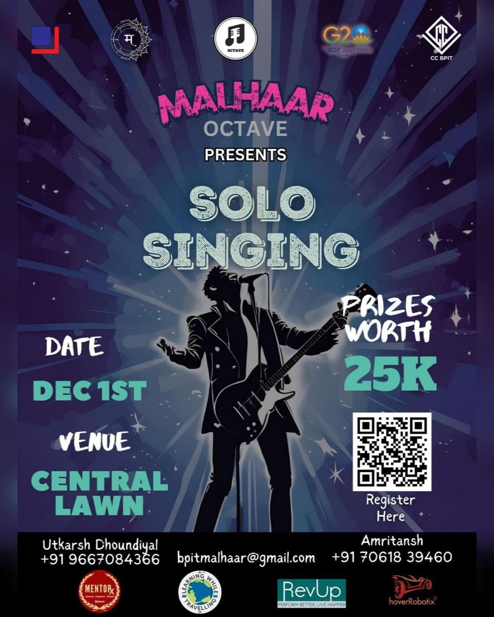 Malhaar_bpit's tweet photo. Dive into the melodious magic at Malhaar'23 to witness the magic of individual talent
Join usthe Solo Singing Extravaganza where every note
Solosinging #Malhaarfest #musician #malhaar2023 #Malhaar #college #collegefest #delhifest #delhi #bpitrohini #bpitdelhi #bpitfest https://t.co/YfzU2s07PC