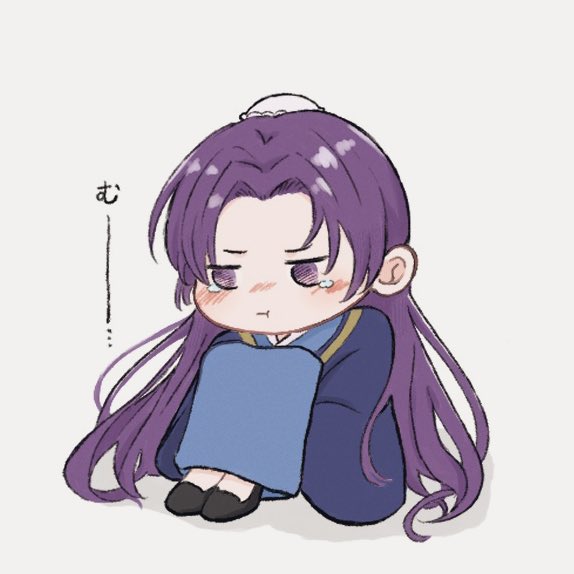 chinese clothes long hair purple hair solo sitting chibi 1boy  illustration images