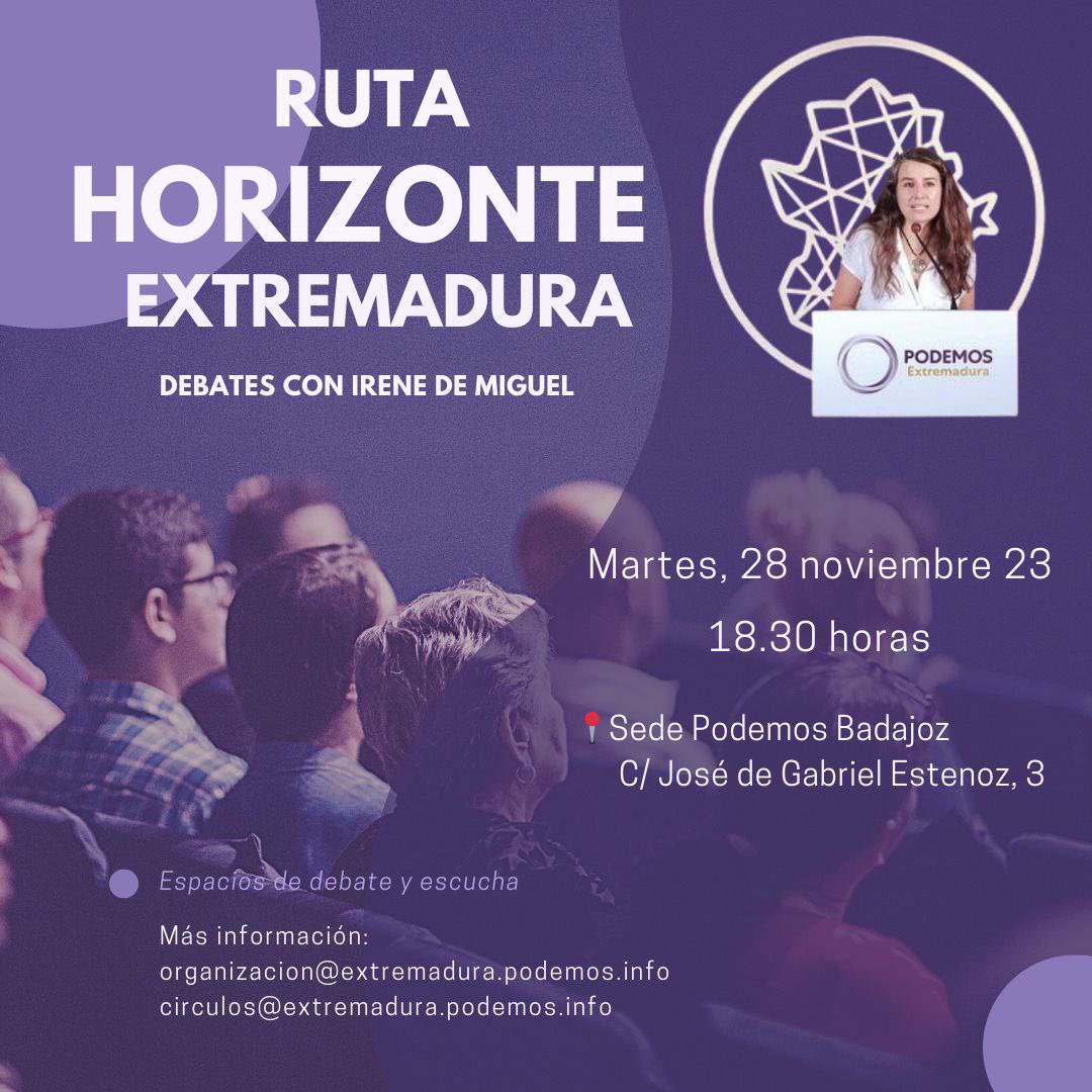 Pueblo a pueblo, barrio a barrio para hablar y diseñar de manera colectiva nuestra hoja de ruta regional. 
Os espero hoy en Badajoz!!💜💜