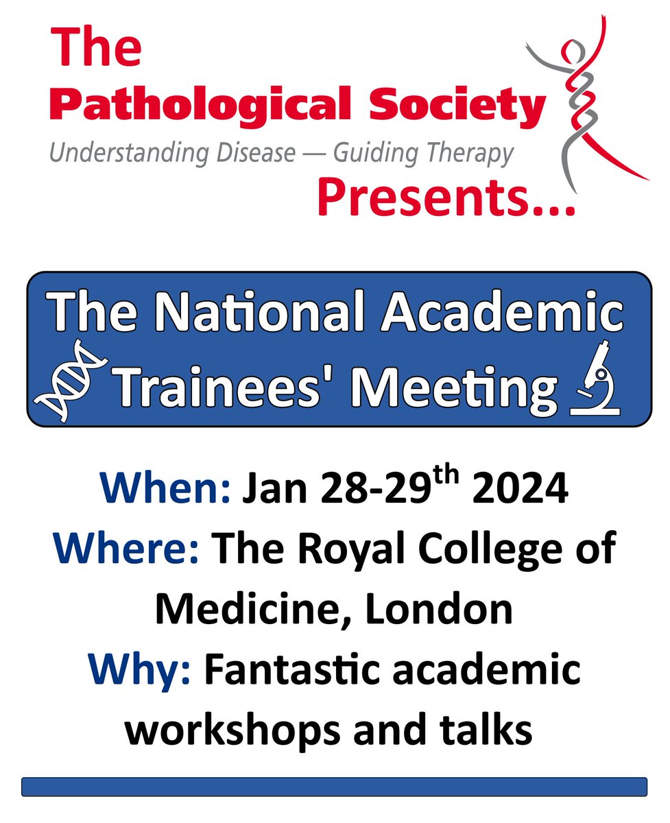 Upcoming Exciting event! Join us for the National Academic Trainees’ Network meeting at the Royal College of Medicine, London! Fantastic academic workshops and opportunity for networking on Jan 28-29, 2024. PathSoc covers Sunday’s meal and hotel stay. 🔬 shorturl.at/aOPQ6