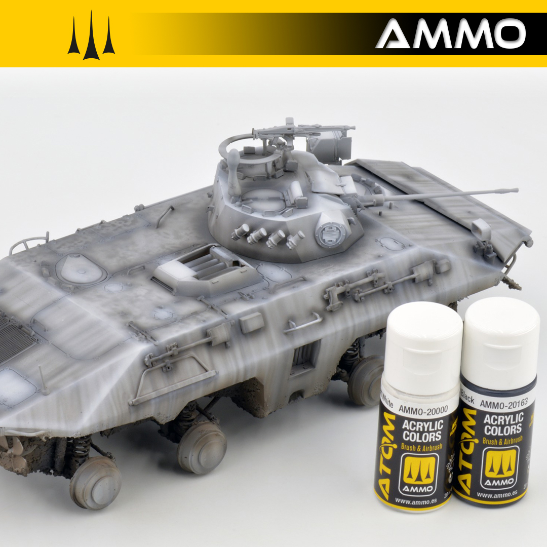 AMMO by Mig Jimenez - How to make STREAKING GRIME by Alexander Kutovenko 1  Photo Satin varnished surface. Using small brush (00 or 000) and Dark Brown  Wash drawing random vertical lines