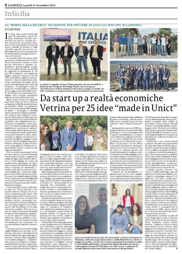 MimesisSrl's tweet photo. "La Sicilia" a local newspaper talked about us, together with other leading university start-ups, at the 'Borsa della Ricerca' event held last month at the "Monastero dei Benedettini" in Catania. Full article in the picture. https://t.co/4scaMmu8yV
