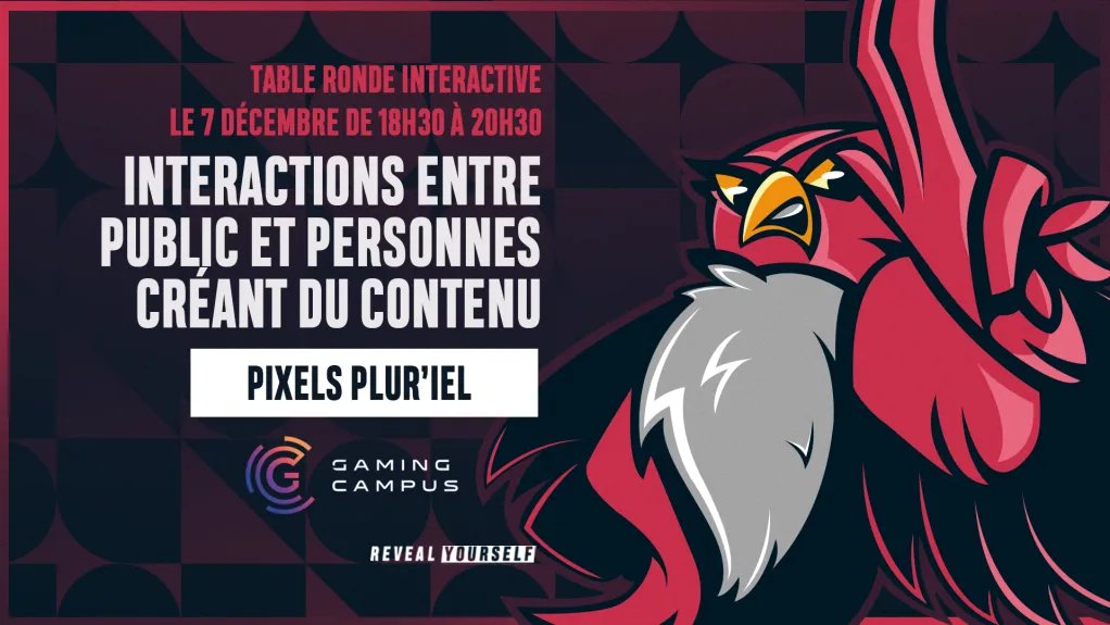 [Pixels Plur'iel] Rejoignez nous le 7 décembre de 18:30 à 20:30 dans les locaux de @GamingCampus Paris pour une table ronde interactive sur les 'Interactions entre public et personnes créant du contenu' 📺 Inscriptions : bit.ly/40VkqhR