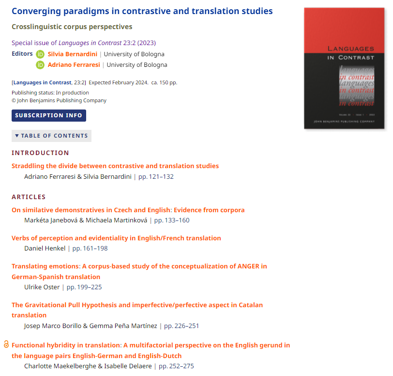 marieaudelefer's tweet photo. 📚The Fall issue of Languages in Contrast is a post-#UCCTS2021 volume guest-edited by Silvia Bernardini &amp; Adriano Ferraresi (UBologna):
"Converging paradigms in contrastive and translation studies: Crosslinguistic corpus perspectives"
Check it out!👇
@SilviaBernardin @a_ferrares https://t.co/NaC6IvbwLH