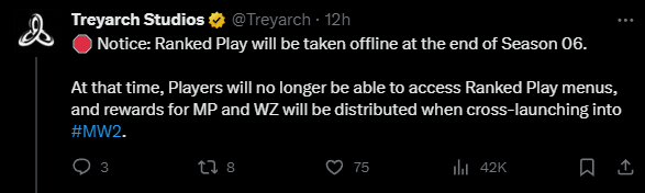 NEWS: Ranked play developed by Treyarch is coming to MWII in 2023