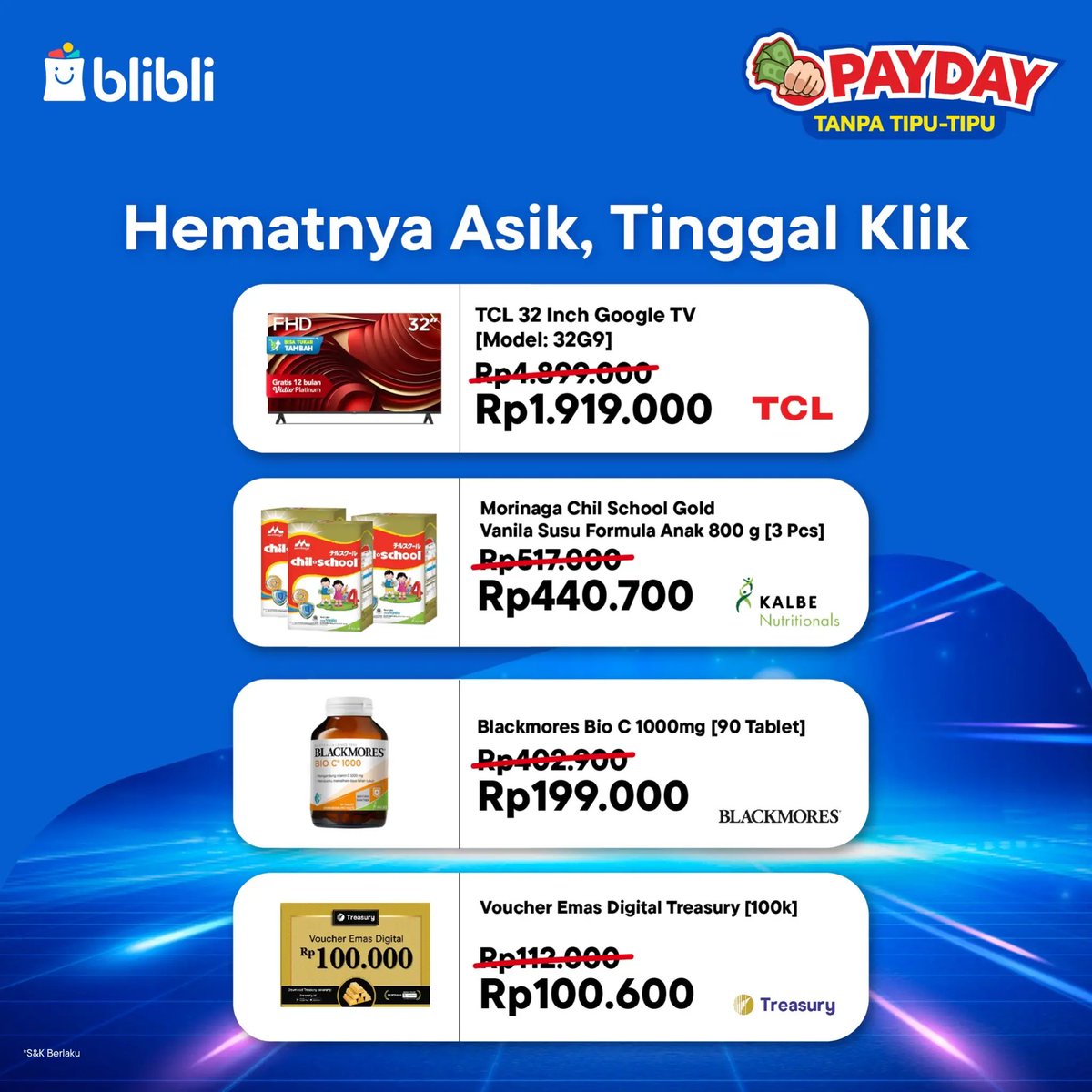 Hematnya asik, tinggal klik! 

Hari ini kesempatan terakhir kalian, jangan sampe ada penyesalan~

blibli.app.link/b-pd #BlibliPayDay