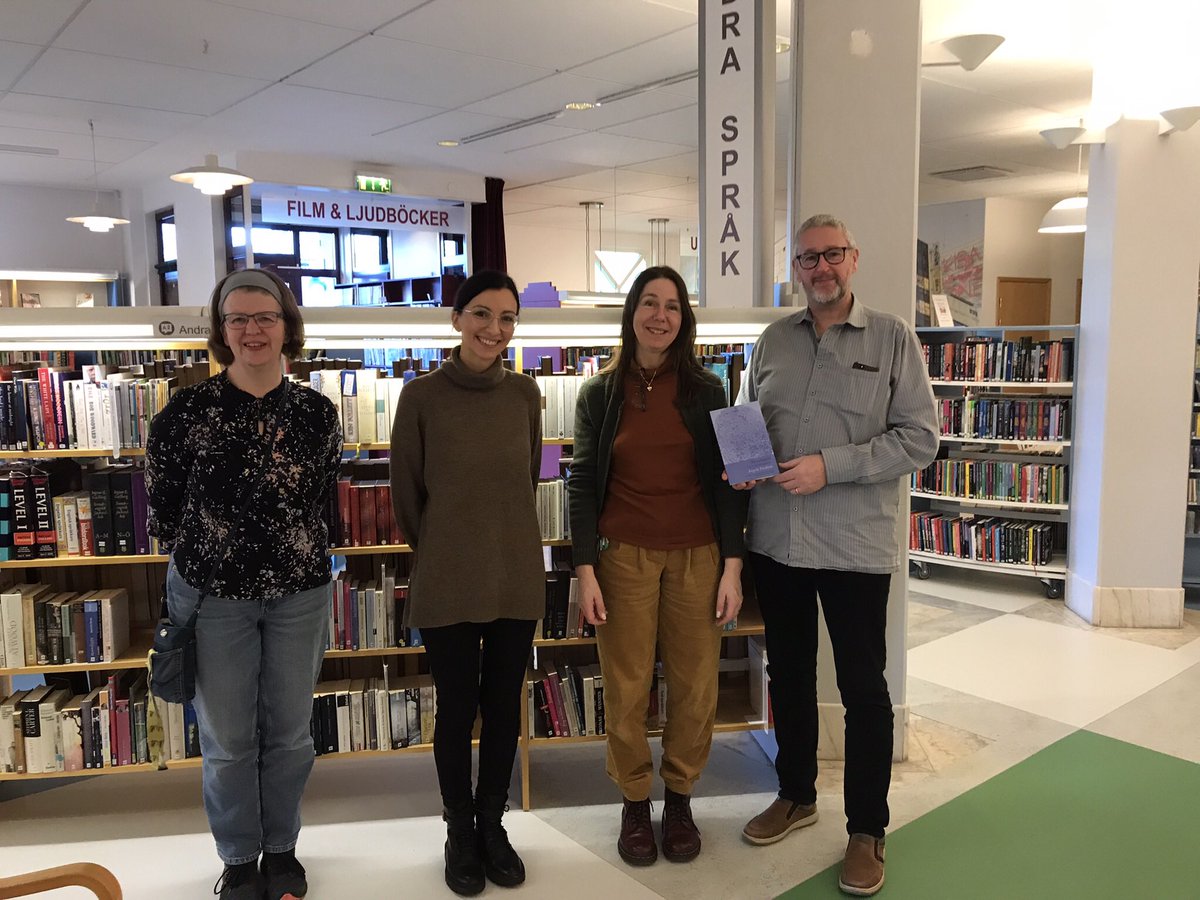 Happy Hjo librarians in Sweden with a copy of #Sanctuary @AngelaGraham8 @VivianaFiorenti @SerenBooks @glenhswilson #writerinresidence #AIRLitteratur @ACNIWriting #hjo