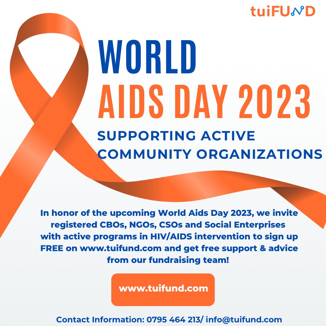 tuiFund's tweet image. ⚡We are seeking registered nonprofits and community organizations in Kenya with programs in HIV/AIDS intervention⚡️

To commemorate the upcoming #WorldAIDSDay  #WAD2023  tuIFUND is supporting organizations of communities living with, at risk of, or affected by HIV with (cont..)