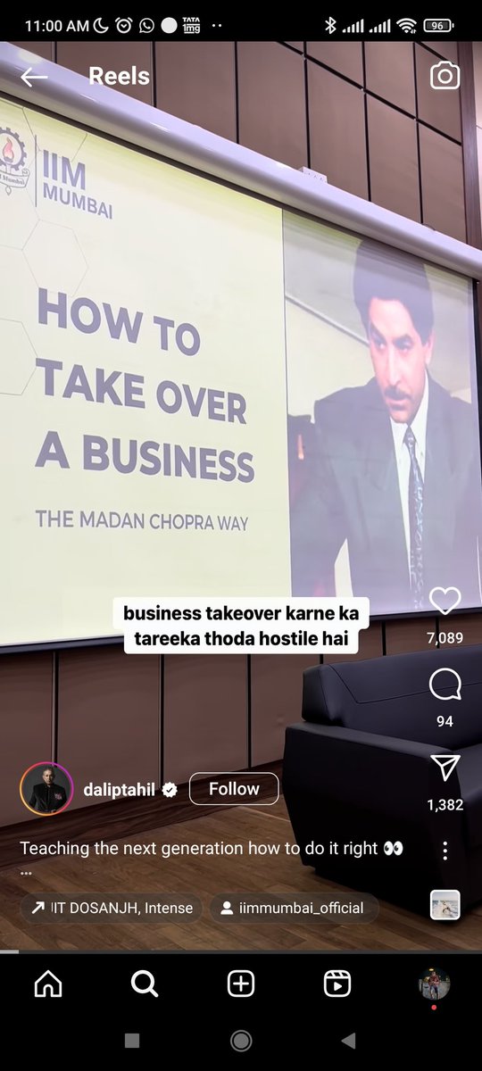 So the good folks of IIM Mumbai invited <a href="/daliptahil/">Dalip Tahil 🇮🇳</a> aka Madan Chopra to talk on hostile takeovers. Genius🙌🏼🤣