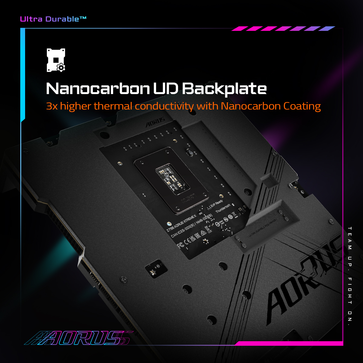 AORUS_ZA's tweet photo. #GIGABYTE Ultra Durable Technology in #AORUS Z790 X Gen Motherboards:

✅PCIe UD Slot X 
✅Memory UD Slot D5 
✅M.2 UD Slot PG5 
✅Nanocarbon UD Backplate 
✅UD Power Connector
 
#Z790X #Xgenfornextgen #Motherboard #UltraDurable #TeamUpFightOn #gaming #gamingsetup #gamingpc https://t.co/7YN9w97H17