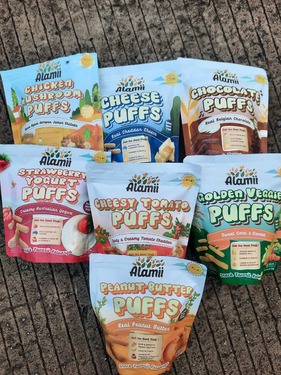 danayuni's tweet photo. Alamii Puffs - Cemilan / Snack Bayi & Anak Sehat Penuh dengan Nutrisi! 
Cocok untuk anak usia 1 tahun ke-atas sampai dewasa.
Kenapa Alamii Puffs?
* Baked. NEVER Fried (Tidak Digoreng)
* Natural Ingredients
* Natural Flavors 
* No MSG, No Preservatives, No Coloring
* Trans Fat Free & Gluten Free
* Menggunakan Sunflower Oil yang rendah lemak jenuh
* BPOM & Halal Certified

📎https://t.co/j4rXkEDrJ8