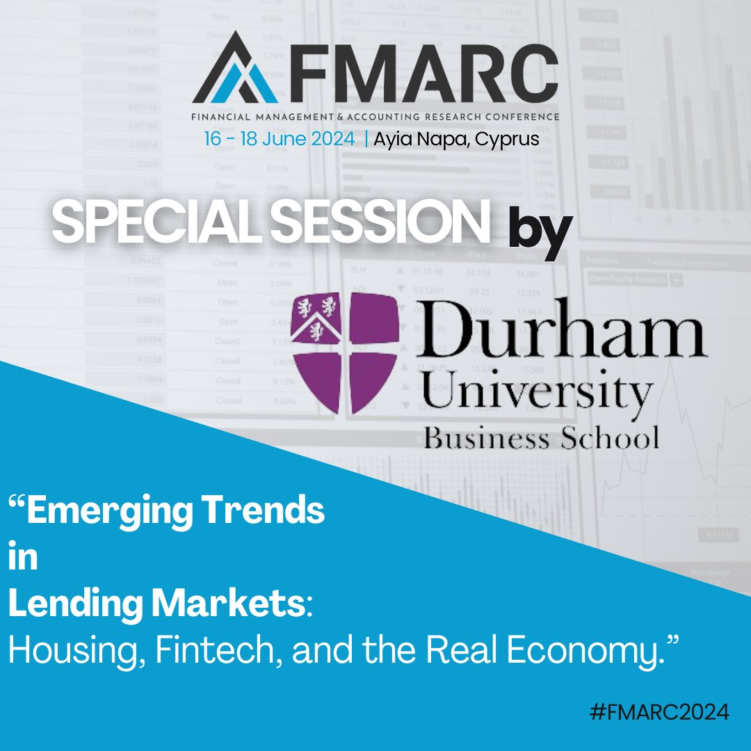 SPECIAL SESSION by Durham University Business School

Durham University Business School is  chairing a special session on “Emerging Trends in Lending Markets: Housing, Fintech, and the Real Economy.” 

#CallForPapers #FinancialManagemert #AccountingResearch #FMARC2024