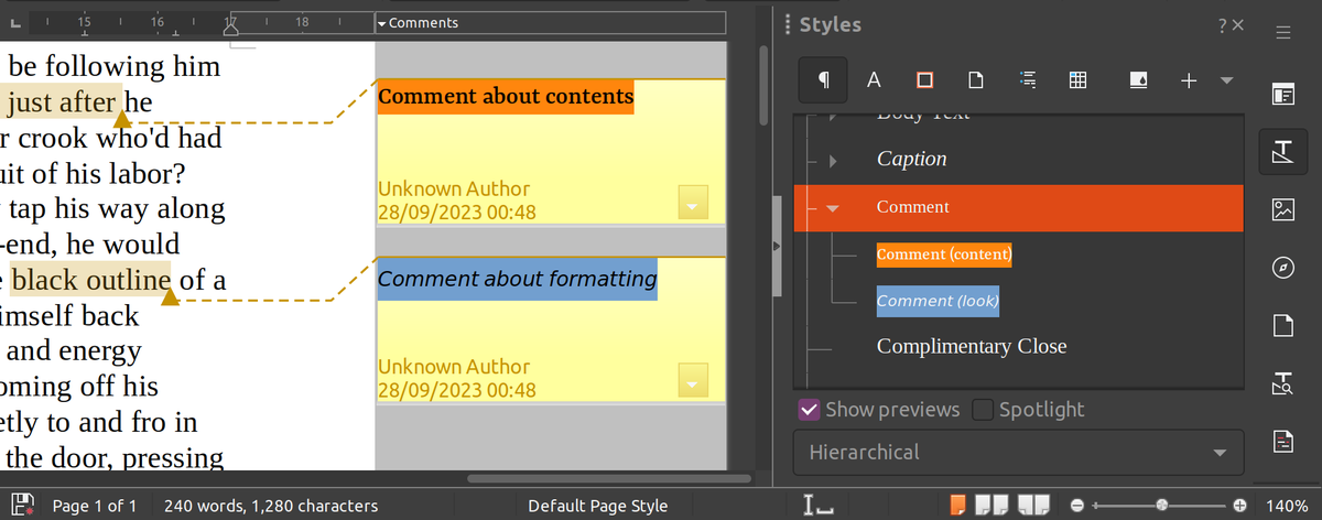 LibreOffice 24.2 will be our next major update, coming in February! 🎉 (New versioning scheme, to show the year and month when it's released.) A big new feature is styles for comments, added by Maxim Monastirsky: wiki.documentfoundation.org/ReleaseNotes/2…