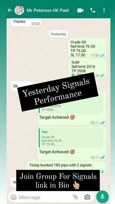 haaniya30's tweet photo. Yesterday Signals
#Gold - 80 pips profit
#crudeoil  - 100 pips profit
Overall profit 180 pips.

For Market signals and analysis, join my group:
https://t.co/HyufpjNm8j

#fxcm #fbs #icmarket #форекс #трейдер #commercio #Handel #贸易 #外汇交易 #信号 #Indonesia https://t.co/PkmC01MUnE