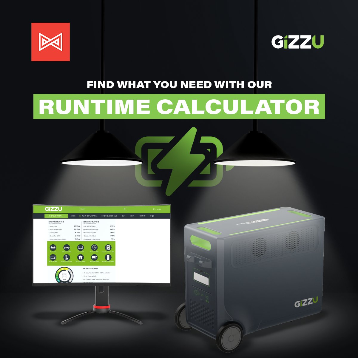 Mettlestate's tweet photo. How powerful is your machine? 🎮 Check out the @gizzu_za runtime calculator to make sure you are buying what you need to keep online what you need most!
Calculator 👉 https://t.co/HqTtKGMbQM
#Gizzu #HeroRange #PowerStation https://t.co/3dodFem8Zq
