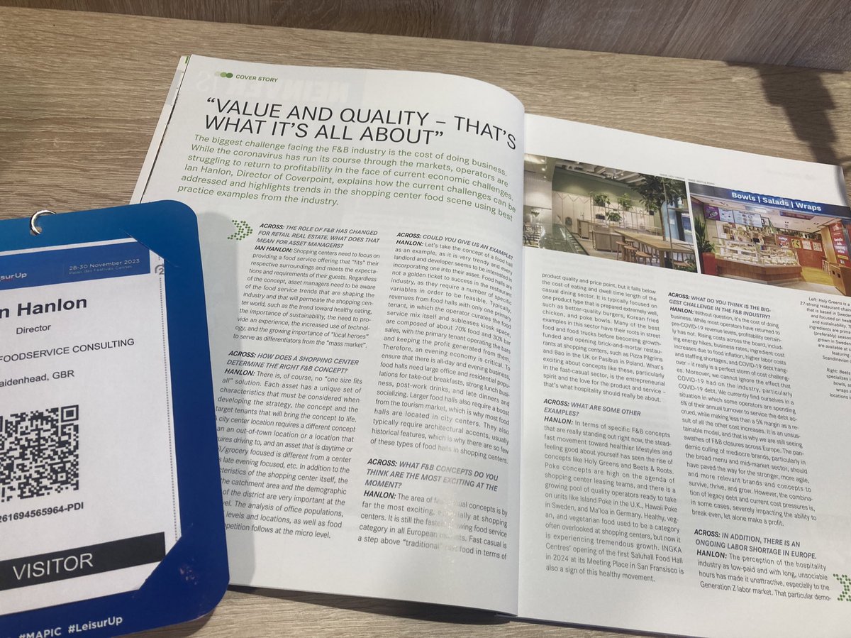 A great write up in @across_magazine for @Coverpoint_Food - copies available at @MAPICWorld over the next few days. Still a few slots remaining to discuss your F&B strategy requirements