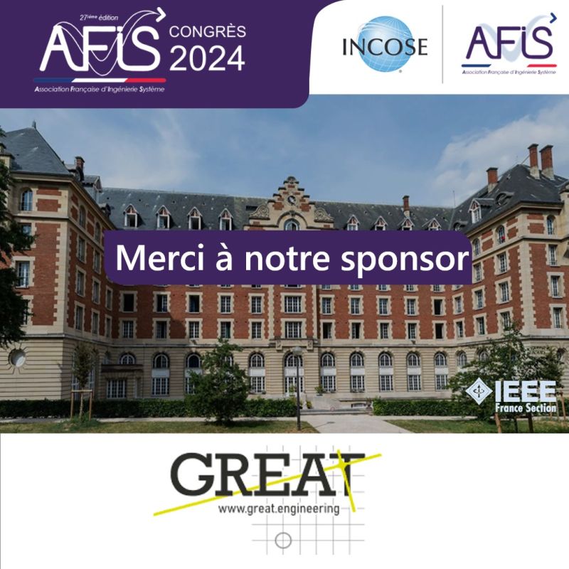 afis_fr's tweet photo. 📆 Congrès AFIS 2024 📆

Un grand Merci à notre sponsor @GREATengineerin qui permet à notre Congrès d'exister ! Une entreprise spécialisée dans l’Architecture et la Conception de #Systèmes #Complexes
Inscriptions👉https://t.co/00YIgVqJSM
@IEEEorg  @incose_org @StephaneGrea https://t.co/4NaWwlxUhj