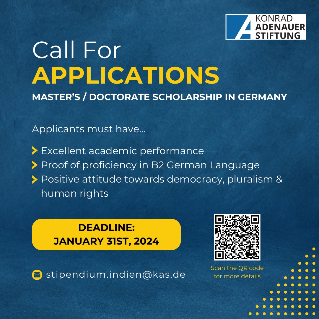 Call for Applications! 🎓
We are thrilled to announce Scholarships for Study and Research in Germany! 🇩🇪 Check out the link in the bio or scan the QR code to know more 📚🌐 #KASScholarships #StudyInGermany #Opportunity