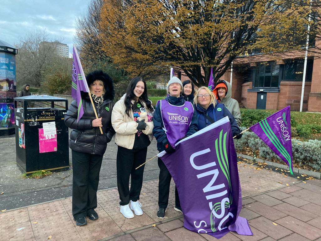 UNISON_Scot_HE's tweet photo. Day two All Out! Another superb show of support from members and the public this morning at UNISON GCU pickets. Still here, still fighting for #fairpay

@unisonscot https://t.co/xkBV4u7GhA