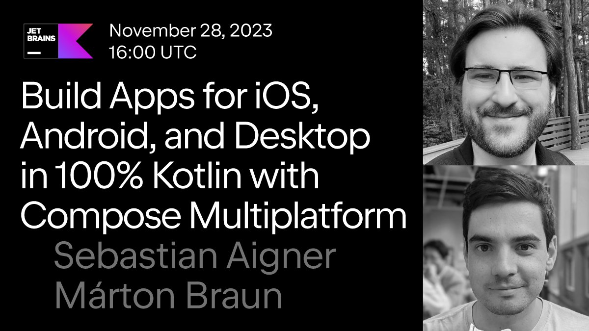 kotlin's tweet image. 🔔 Join us today at 16:00 UTC with @sebi_io and @zsmb13 to build a Kotlin cross-platform app that runs on Android, iOS, and desktop!
Learn how to use KMP with Compose Multiplatform to share everything from the networking layer to business logic and the UI: kotl.in/kmp-webinars