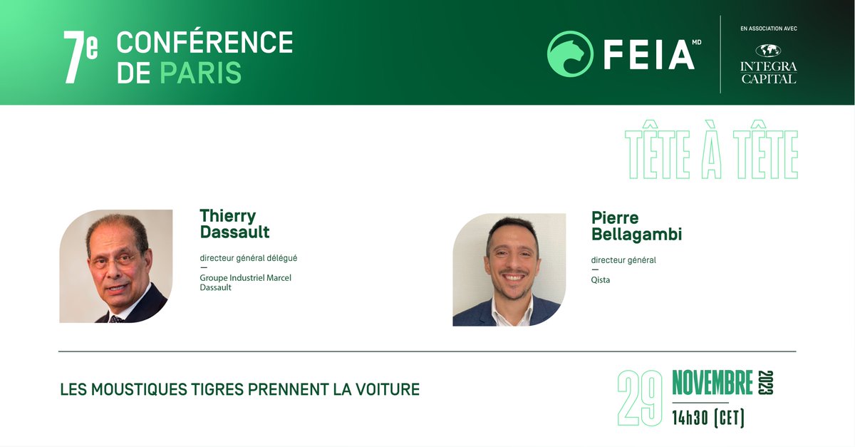 QISTA 🦟🍀 (@qista_technobam) on Twitter photo 📢 Rejoignez notre PDG, Pierre BELLAGAMBI et Thierry Dassault ce 29/11 à la #ConfPARIS organisée par <a href="/AmericasForum/">International Economic Forum of the Americas</a>
🤝Un échange exceptionnel sur le thème "Les moustiques tigres prennent la voiture", centré sur les impacts économiques, sanitaires et écologiques liés au moustique 📢 Rejoignez notre PDG, Pierre BELLAGAMBI et Thierry Dassault ce 29/11 à la #ConfPARIS organisée par <a href="/AmericasForum/">International Economic Forum of the Americas</a>
🤝Un échange exceptionnel sur le thème "Les moustiques tigres prennent la voiture", centré sur les impacts économiques, sanitaires et écologiques liés au moustique
