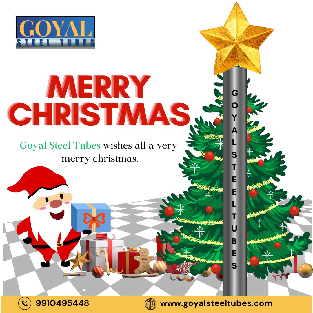 Goyal Steel Tubes wishes all a very merry christmas.

#merrychristmas #mspipes #mspipe #mstubes #steeltubes #mspipeandtubes #structuraltubes #industrialpipes