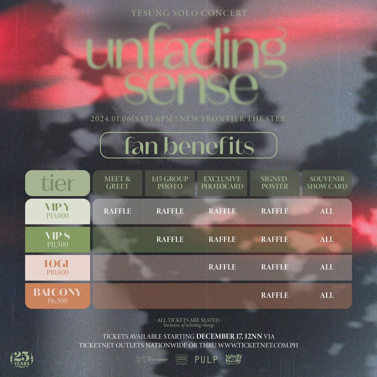 Life just got even more beautiful because YESUNG is coming to the Philippines next year! ✨ Check out the YESUNG SOLO CONCERT 'UNFADING SENSE' IN MANILA seat plan and exclusive fan benefits to make sure you have the best experience.  💙

Tickets will be available on December 17