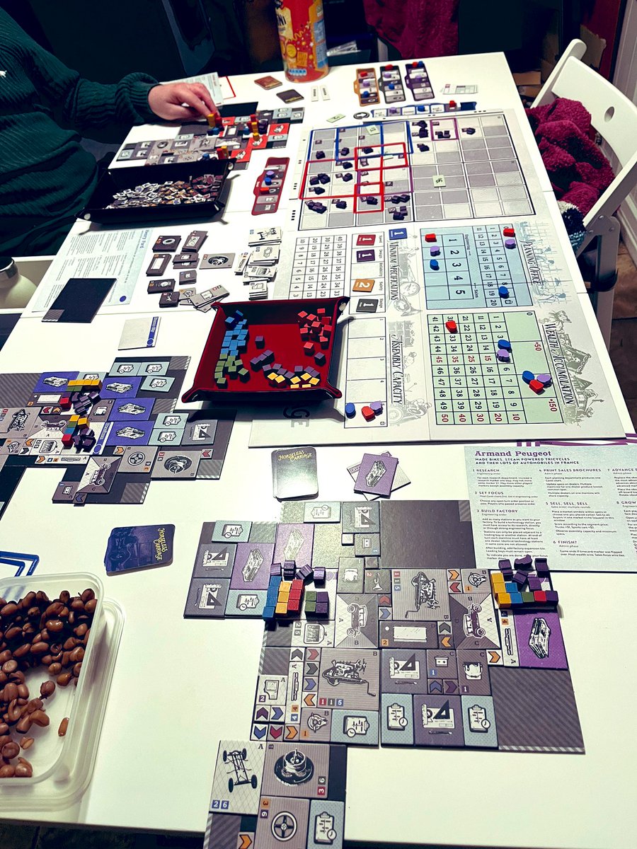 Georgi_Venman's tweet photo. Reminiscing on the brain-burn achieved during our weekend game of #HorselessCarriage many mistakes were made, and we all frequently exclaimed at our boards “oh no, this is awful!” But much fun was had. Good game. #boardgame #cargame #buildingbadcars #Geek #needabiggertable https://t.co/ZRr6N1wgxw