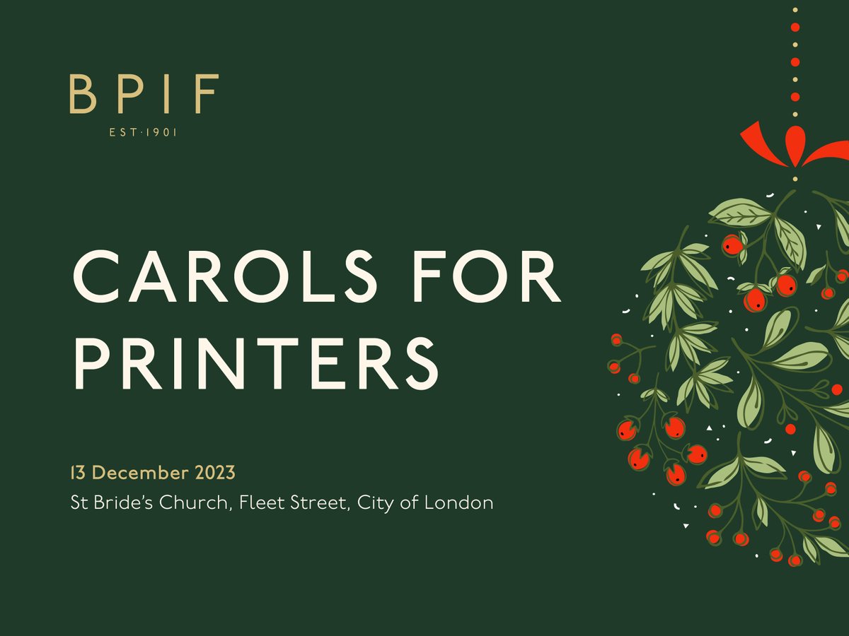 BPIF's tweet image. 🎄 Carols for Printers is back for 2023!
'Tis the season, and we're getting ready to welcome you once again to our beloved annual carol service. Join us on 13 December from 6pm at St Bride's Church, Fleet Street.
⭐️For more information on the event visit britishprint.com/bpif-events/?a…