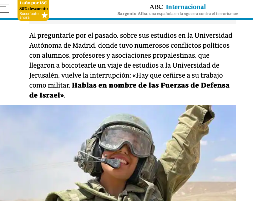 irezugasti's tweet photo. Mini hilo sobre la soldado hispano-israelí que lleva @abc_es  en su portada, la "Soldado Alba" y que como ya hiciera @LaVanguardia, imitan el "purplewashing" israelí de presentar a mujeres de las Fuerzas Armadas como un ejemplo de "empoderamiento feminista"
NO CUELA
👇¿por qué? https://t.co/TeZuNrCmAw