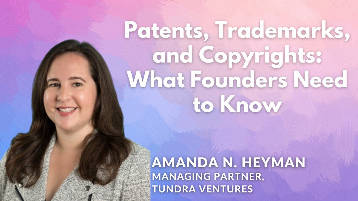 InPeak Time (@inpeaktime) on Twitter photo 📚 Dive into the world of intellectual property with <a href="/AmandaHeyman/">Amanda N. Heyman she/her</a>, co-founder of <a href="/tundravc/">Tundra Ventures</a>!
Learn what early-stage founders should prioritize and how to protect your valuable IP.
Don't miss this session – RSVP now! inpeak.xyz/channels/peaks…
#IPProtection #StartupFounders 🚀 📚 Dive into the world of intellectual property with <a href="/AmandaHeyman/">Amanda N. Heyman she/her</a>, co-founder of <a href="/tundravc/">Tundra Ventures</a>!
Learn what early-stage founders should prioritize and how to protect your valuable IP.
Don't miss this session – RSVP now! inpeak.xyz/channels/peaks…
#IPProtection #StartupFounders 🚀