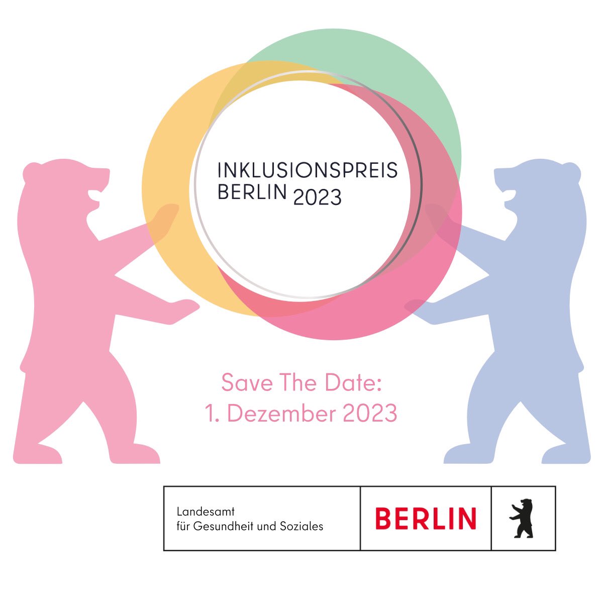 #Presseeinladung: Der Berliner #Inklusionspreis 2023 wird am 1. Dezember feierlich verliehen. Die Übergabe der Preise erfolgt durch Senatorin <a href="/CanselK/">Cansel Kiziltepe</a> von der <a href="/SenASGIVA/">SenASGIVA</a> und LAGeSo-Präsident Alexander Straßmeir.
berlin.de/lageso/service…