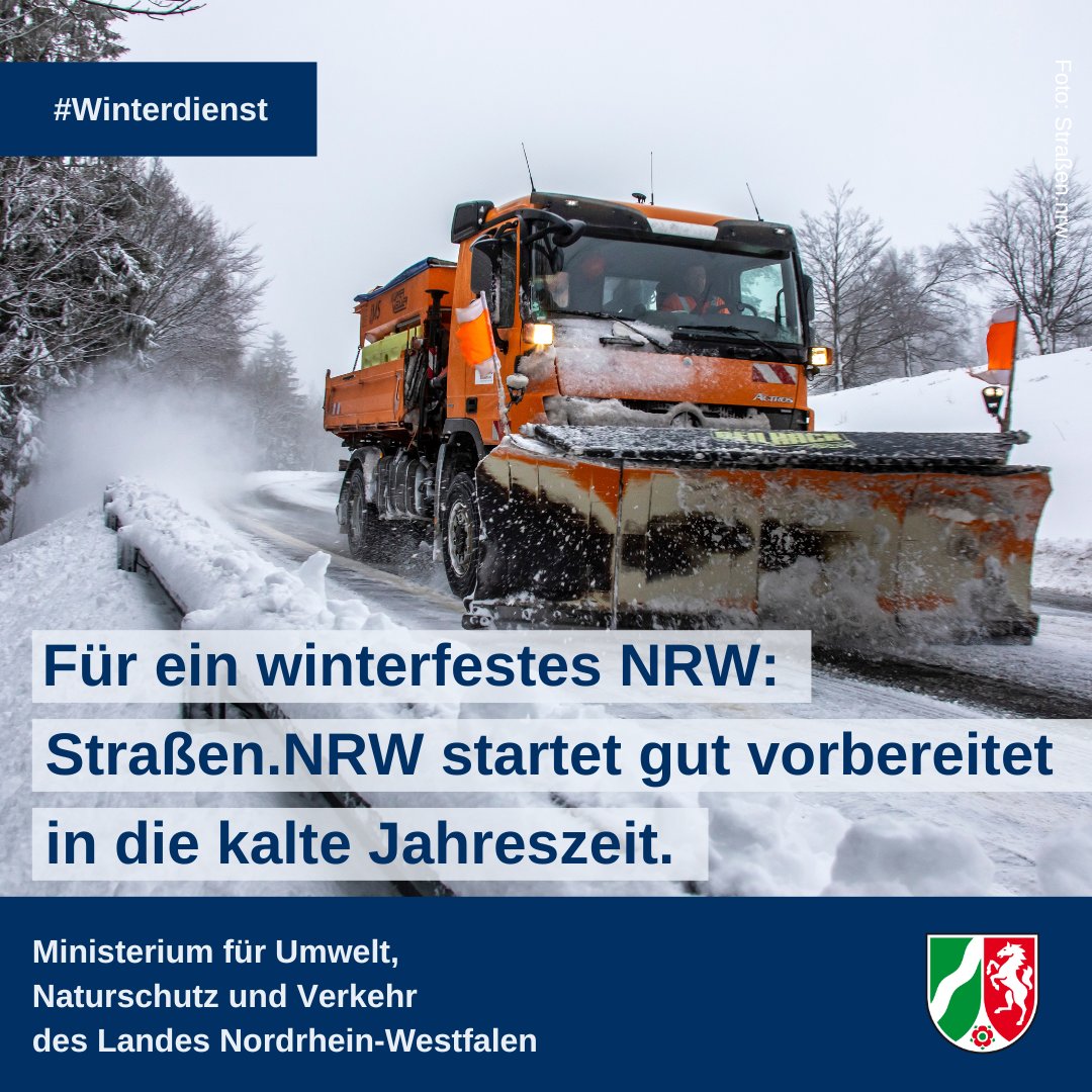 Mobilität NRW on X: #Winteriscoming❄☃ - 1.200 Straßenwärter:innen und 550  Streu- & Räumfahrzeuge stehen bereit, um in #NRW die Befahrbarkeit von  Straßen und Radwegen zu ermöglichen. Allen Verkehrsteilnehmenden und  @StrassenNRW einen sicheren
