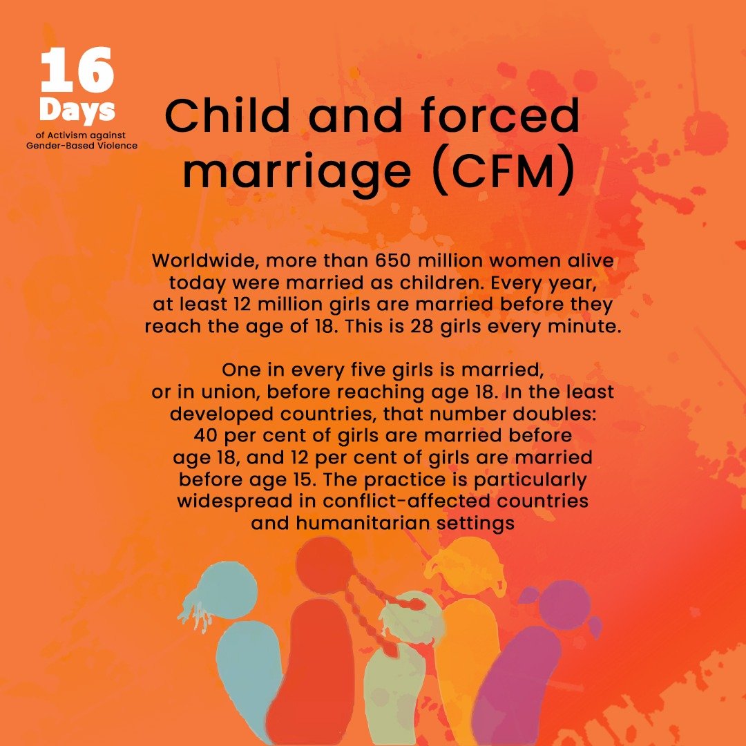 We are on day 4 of 16 days of activism against GBV. Child marriage is one of the issues we need to eradicate. 
 #16DaysOfActivismAgainstGenderBasedViolence #16DaysOfActivism #16daysofactivism2023 #EndGBV #women #rights #childmarriage #ChildMarriageAct