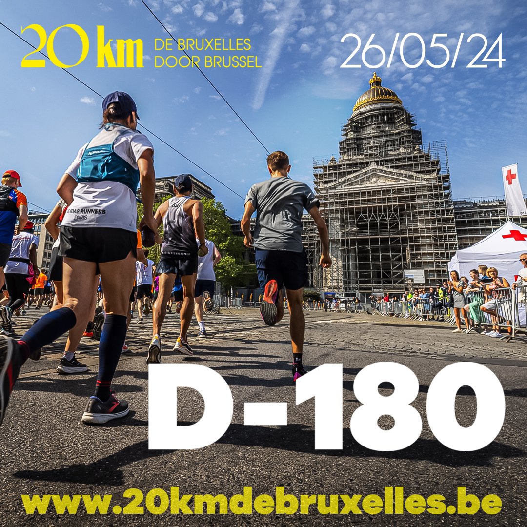 🏃‍♀️🏃‍♂️180 Days before the 44th edition of the 20km of Brussels!
🏅 In less than 6 months, thousands of you will be running and walking through the streets of Brussels. This is your chance to challenge yourself and achieve something great.

#RunBrussels #RunAndWalk #Brussels #20Km