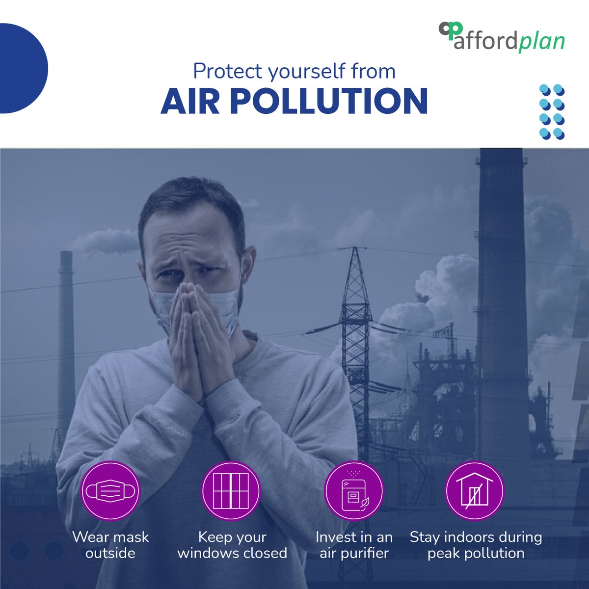 Stay #informed, wear masks, and keep windows closed to keep pollutants out. Avoid outdoor activities during the early morning and evening hours. Stay healthy! Visit affordplan.com
#AirPollution #AQI  #WearMasks #CleanAir #AirQuality #Delhi #Gurugram #news #Affordplan