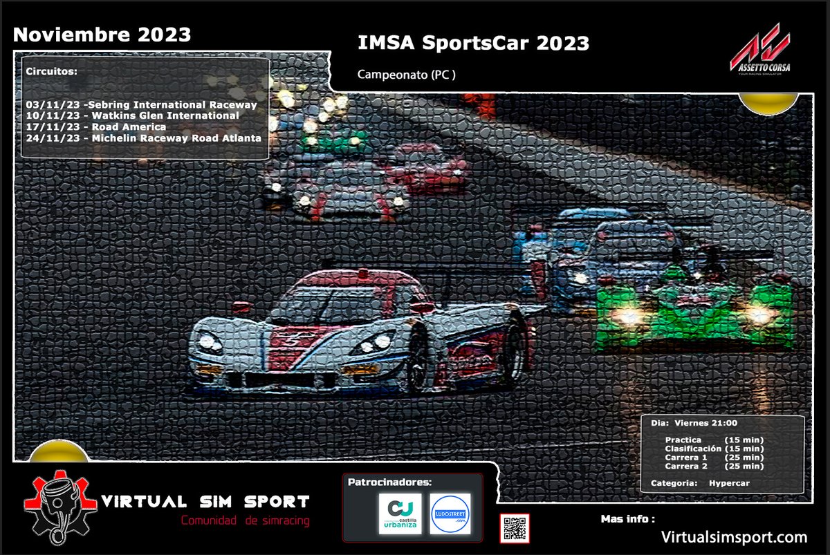 Final campeonato IMSA. en Assetto Corsa. felicidades a todos los pilotos participantes. Mas info en nuestra web : virtualsimsport.com