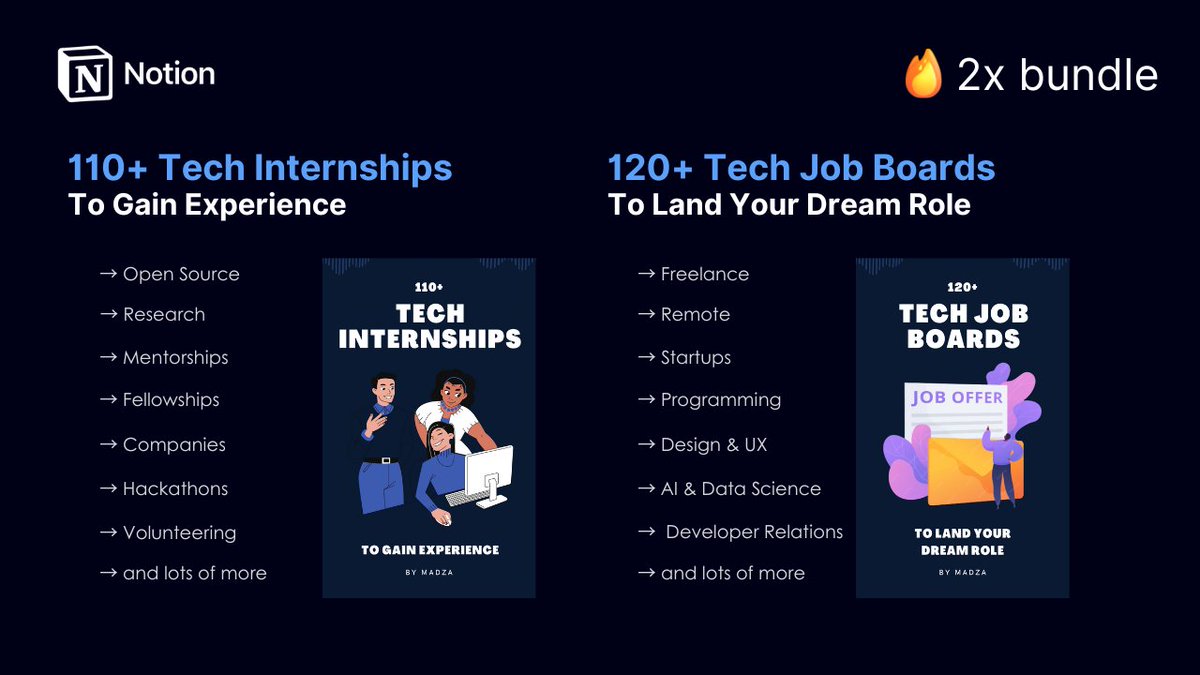 Looking for a Job Opportunity in Tech? 🚨🔥 I've put together the Ultimate bundle for You 👇👇 ⭐ 110+ Tech Internships ⭐ 120+ Tech Job Boards For the next 24 hours, it's FREE! 💖 RT & Reply '👋' and I'll DM you both resources! Follow me (so I can DM)