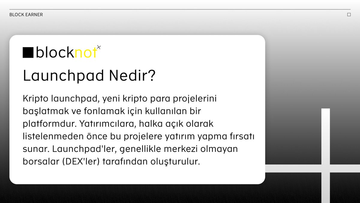 blockearnertr's tweet photo. 👉 Kripto para ekosisteminde “Launchpad” nedir? ✨
#blocknot ile hemen öğrenin! https://t.co/sDOL0k9A4E